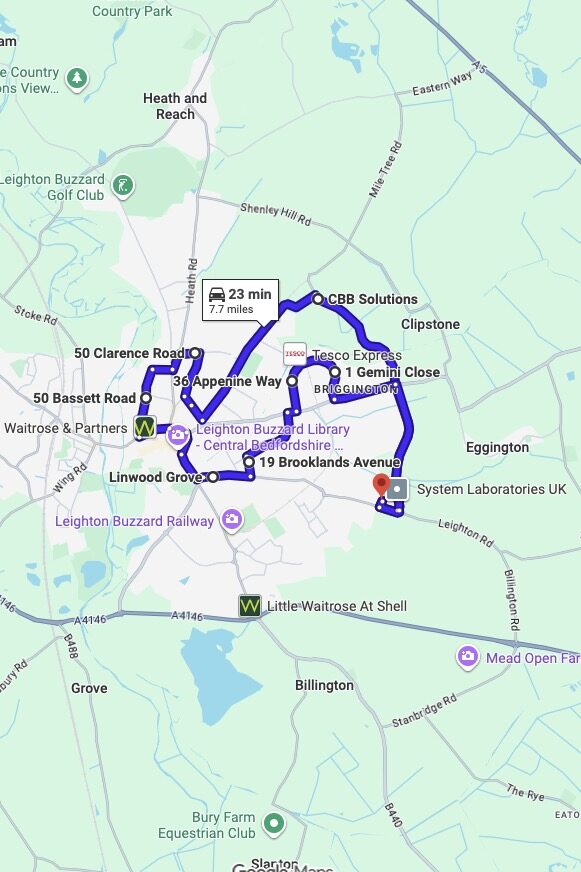 Leighton Buzzard (Stanbridge Road) driving test routes map UK showing DVSA test routes, real exam roads, key junctions, roundabouts and roads used in the driving test