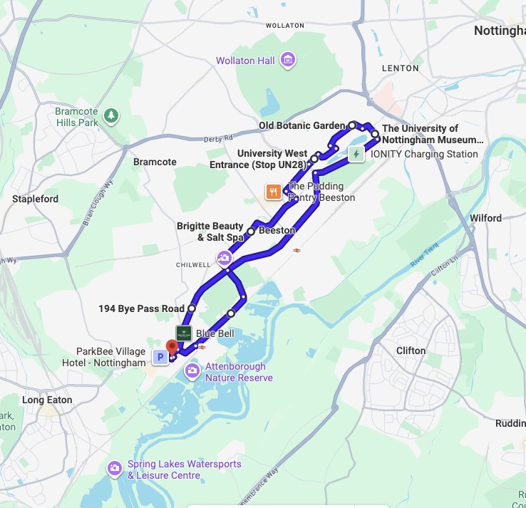 Nottingham (Chilwell) driving test routes map UK showing DVSA test routes, real exam roads, key junctions, roundabouts and roads used in the driving test