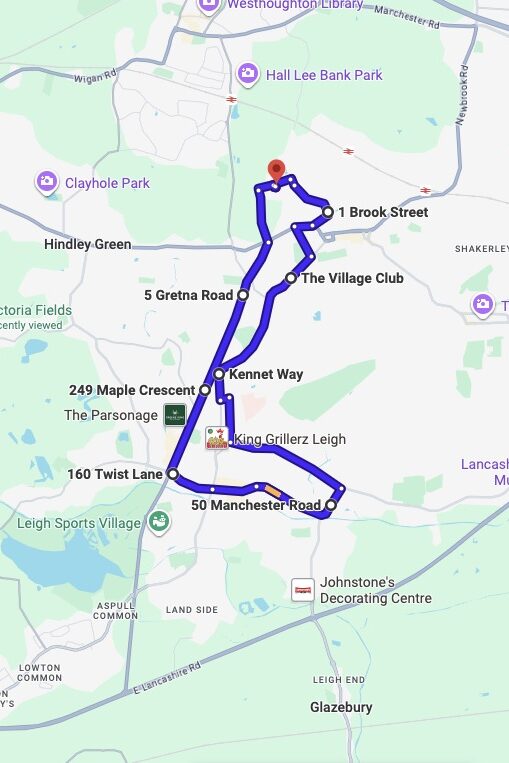 Atherton driving test routes map UK showing DVSA test routes, real exam roads, key junctions, roundabouts and roads used in the driving test