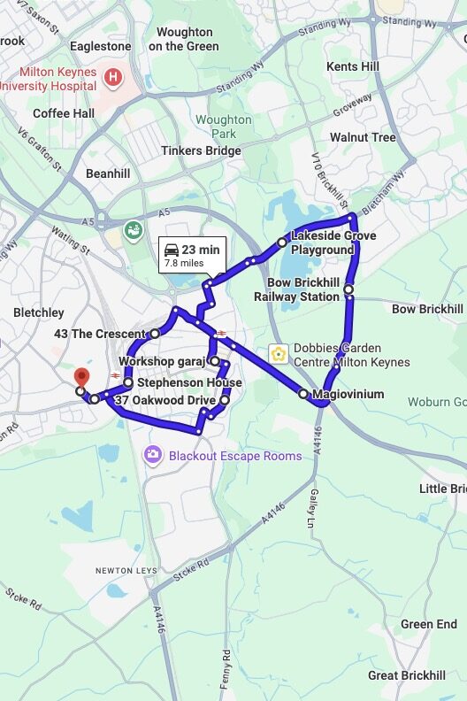 Bletchley driving test routes map UK showing DVSA test routes, real exam roads, key junctions, roundabouts and roads used in the driving test