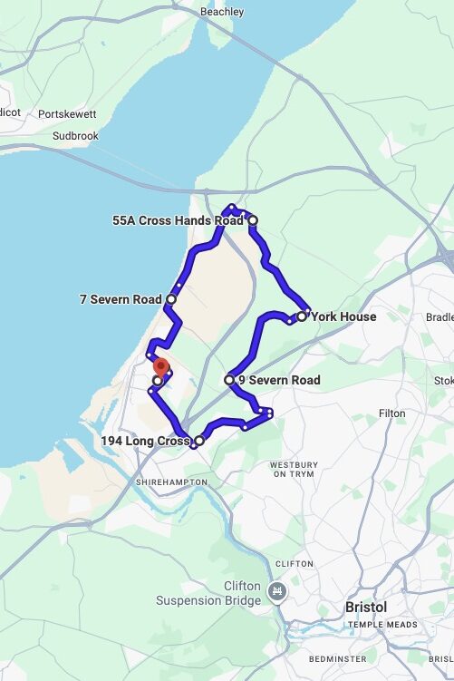 Bristol (Avonmouth) driving test routes map UK showing DVSA test routes, real exam roads, key junctions, roundabouts and roads used in the driving test