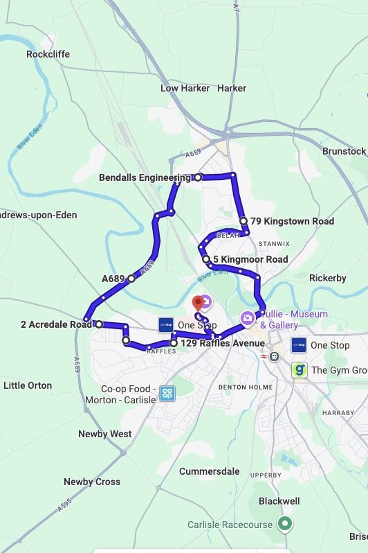 Carlisle driving test routes map UK showing DVSA test routes, real exam roads, key junctions, roundabouts and roads you are likely to drive in your driving test