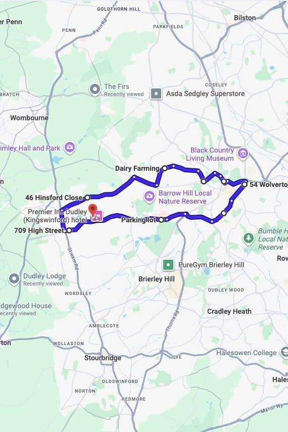 Dudley driving test routes map UK showing DVSA test routes, real exam roads, key junctions, roundabouts and roads used in the driving test