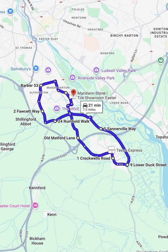 Exeter driving test routes map UK showing DVSA test routes, real exam roads, key junctions, roundabouts and roads used in the driving test
