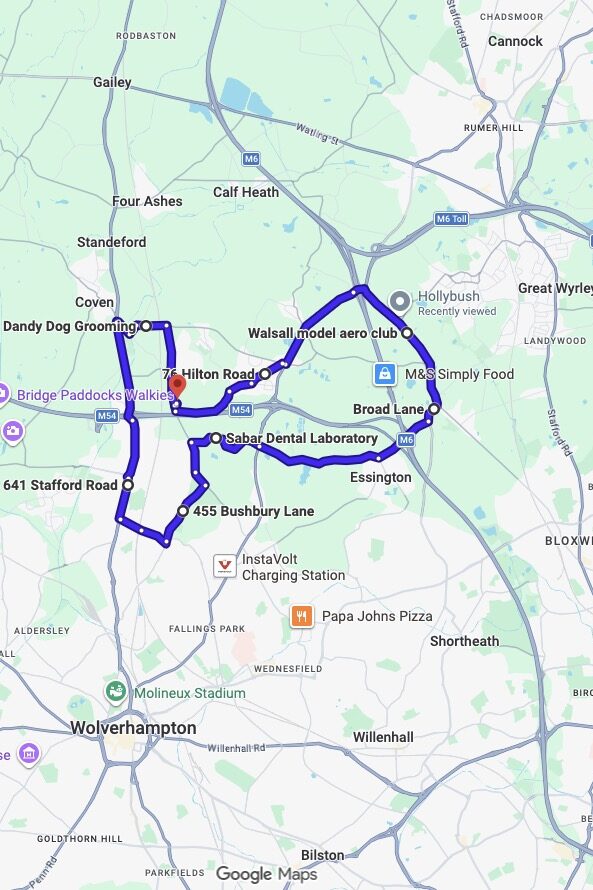Featherstone driving test routes map UK showing DVSA test routes, real exam roads, key junctions, roundabouts and roads used in the driving test