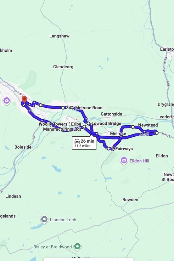 Galashiels driving test routes map UK showing DVSA test routes, real exam roads, key junctions, roundabouts and roads used in the driving test