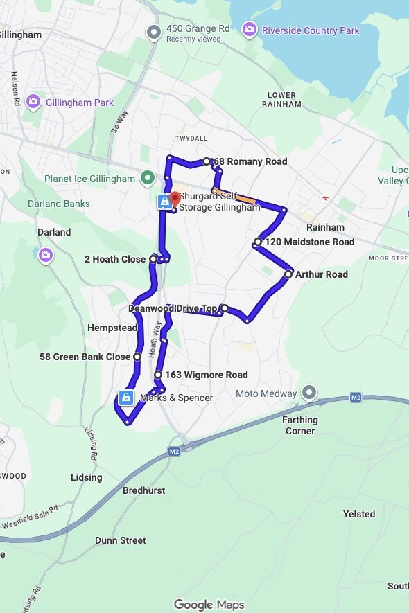 Gillingham driving test routes map UK showing DVSA test routes, real exam roads, key junctions, roundabouts and roads used in the driving test
