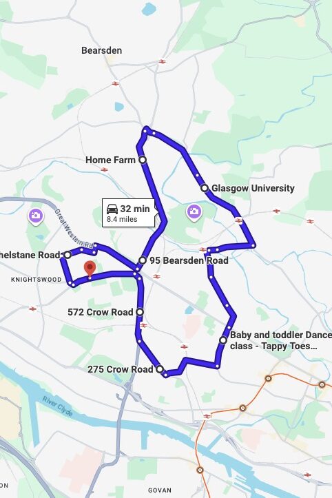 Glasgow (Anniesland) driving test routes map UK showing DVSA test routes, real exam roads, key junctions, roundabouts and roads used in the driving test