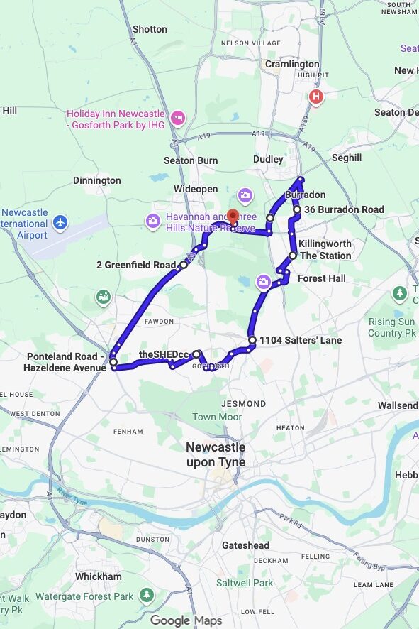 Gosforth driving test routes map UK showing DVSA test routes, real exam roads, key junctions, roundabouts and roads used in the driving test
