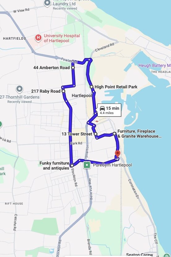 Hartlepool driving test routes map UK showing DVSA test routes, real exam roads, key junctions, roundabouts and roads used in the driving test