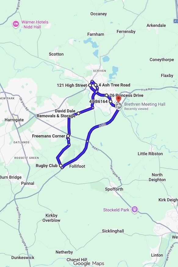 Knaresborough driving test routes map UK showing DVSA test routes, real exam roads, key junctions, roundabouts and roads used in the driving test