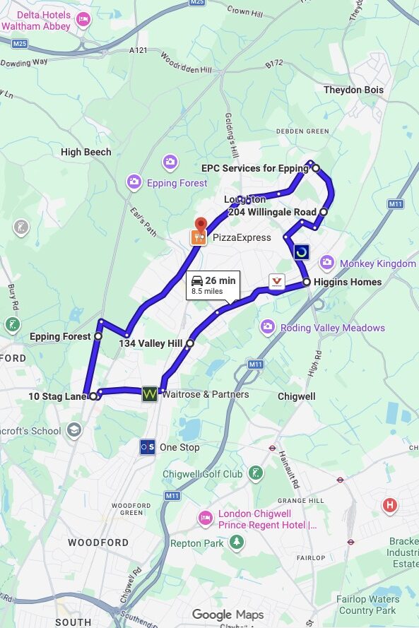 Loughton (London) driving test routes map UK showing DVSA test routes, real exam roads, key junctions, roundabouts and roads used in the driving test
