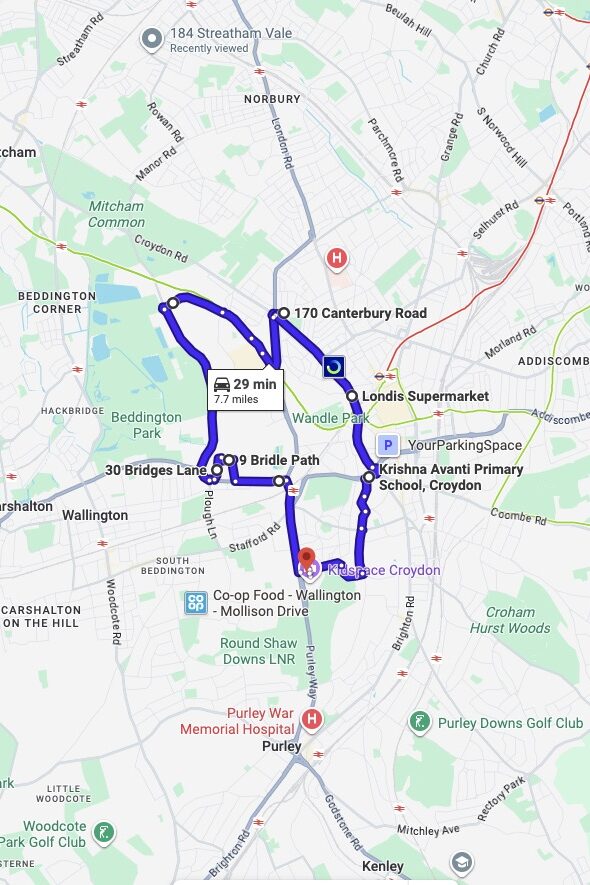 Mitcham (London) driving test routes map UK showing DVSA test routes, real exam roads, key junctions, roundabouts and roads used in the driving test