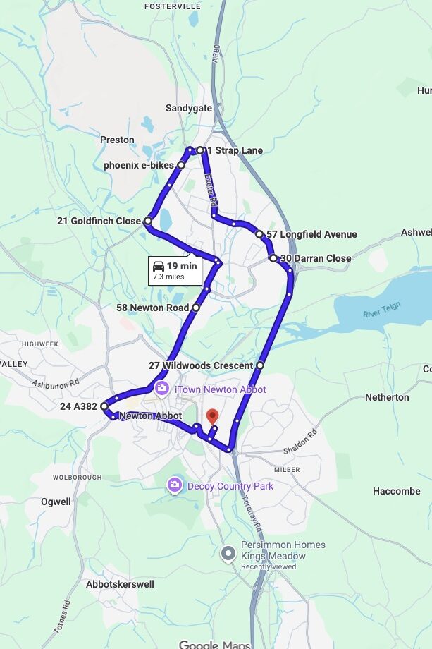 Newton Abbot driving test routes map UK showing DVSA test routes, real exam roads, key junctions, roundabouts and roads used in the driving test