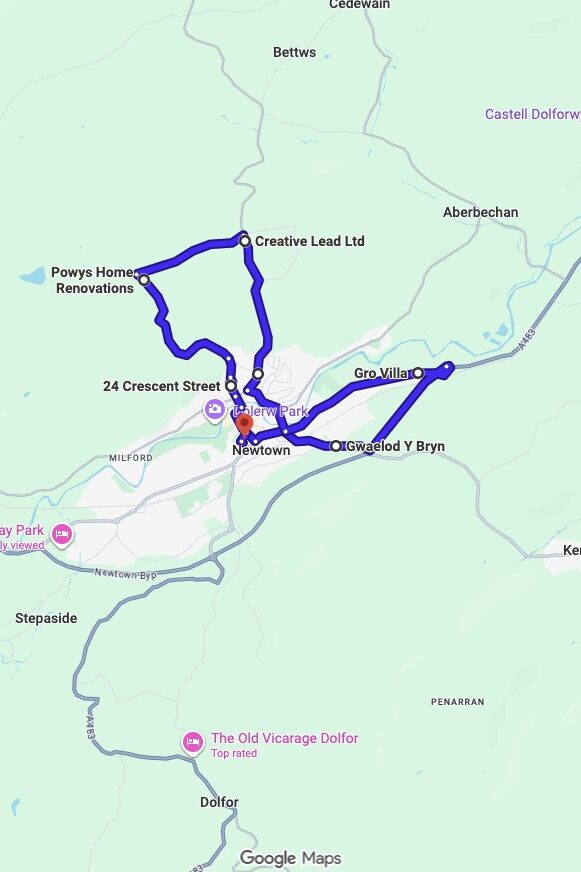 Newtown driving test routes map UK showing DVSA test routes, real exam roads, key junctions, roundabouts and roads used in the driving test