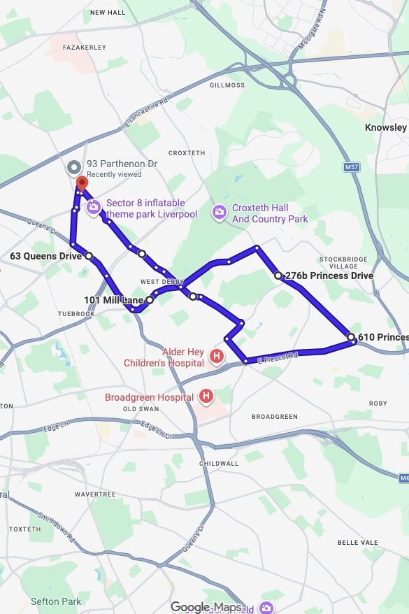 Norris Green (Liverpool) driving test routes map UK showing DVSA test routes, real exam roads, key junctions, roundabouts and roads used in the driving test