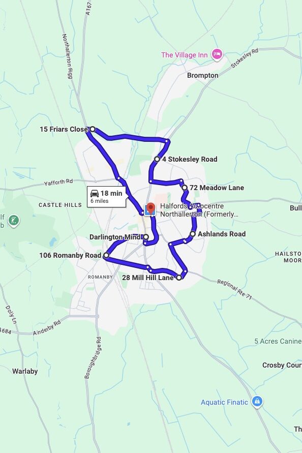 Northallerton driving test routes map UK showing DVSA test routes, real exam roads, key junctions, roundabouts and roads used in the driving test