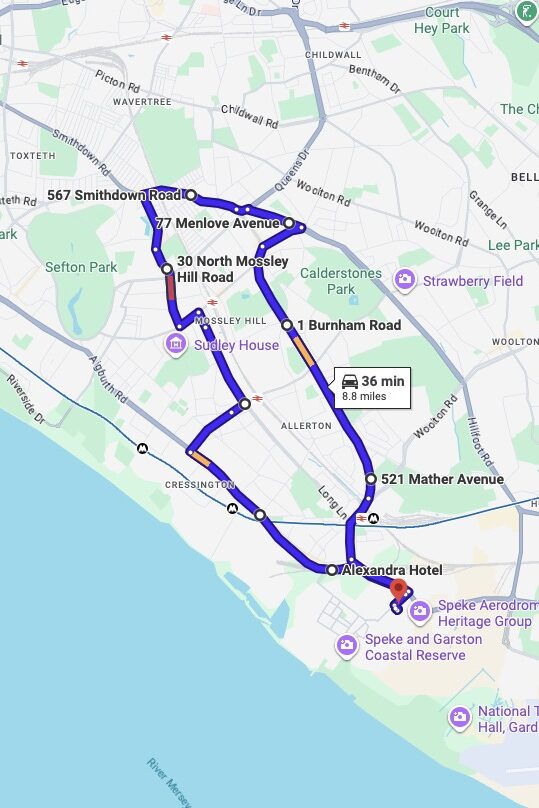 Speke driving test routes map UK showing DVSA test routes, real exam roads, key junctions, roundabouts and roads used in the driving test