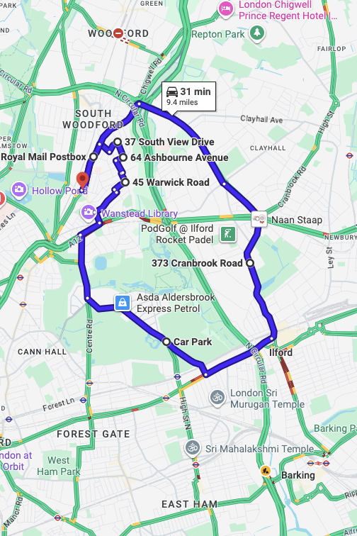 Wanstead (London) driving test routes map UK showing DVSA test routes, real exam roads, key junctions, roundabouts and roads used in the driving test