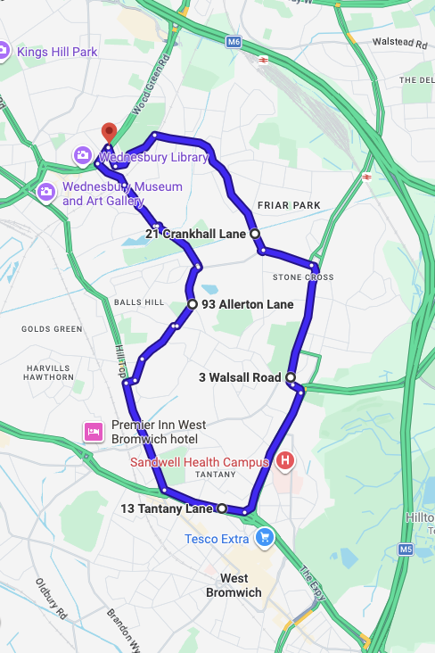 Wednesbury driving test routes map UK showing DVSA test routes, real exam roads, key junctions, roundabouts and roads used in the driving test