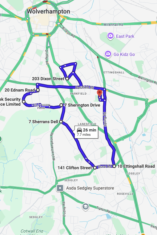 Wolverhampton driving test routes map UK showing DVSA test routes, real exam roads, key junctions, roundabouts and roads used in the driving test