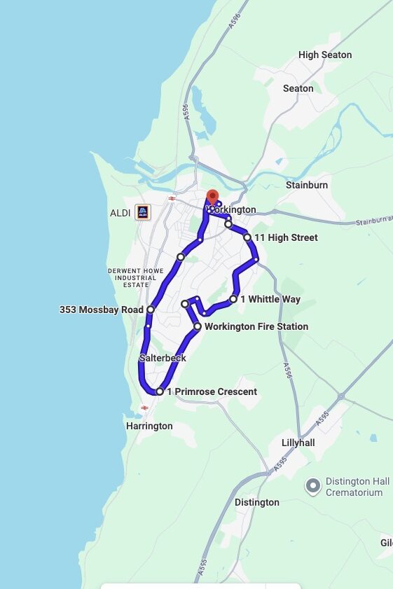 Workington driving test routes map UK showing DVSA test routes, real exam roads, key junctions, roundabouts and roads you are likely to drive in your driving test