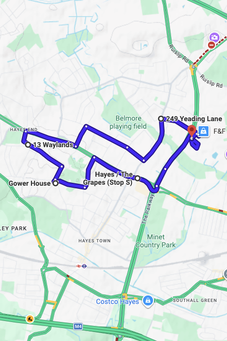 Yeading (London) driving test routes map UK showing DVSA test routes, real exam roads, key junctions, roundabouts and roads used in the driving test