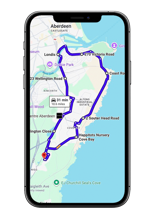 Aberdeen South Cove Driving Test Centre Practice Route through Wellington Road A956, Langdykes Road and Charleston Roundabout in Aberdeenshire