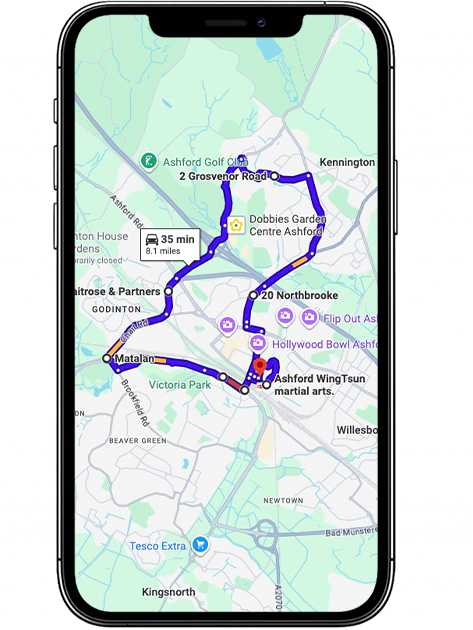Ashford (Kent) driving test routes covering Bad Munstereifel Road, Simone Weil Avenue, Beaver Road, Orbital Park roundabouts and other roads commonly used near Ashford Driving Test Centre, Kent