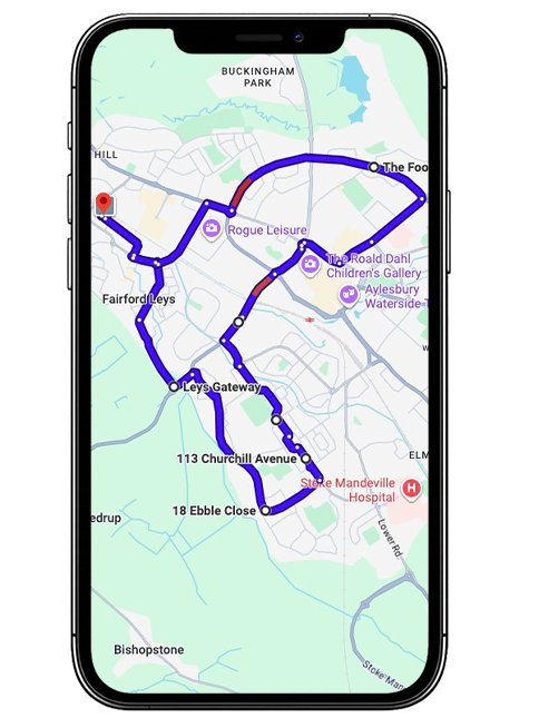 Aylesbury driving test routes covering Bicester Road (A41), Tring Road, Oxford Road, Walton Road, Haydon Hill Roundabout and other key roads used near Aylesbury Driving Test Centre, Buckinghamshire