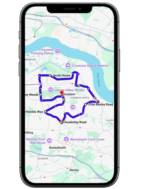 Belvedere Driving Test Centre Practice Route through Picardy Manorway A206, Eastern Way and Mulberry Way Roundabout in Greater London