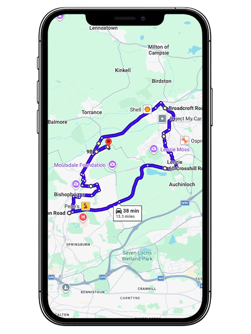 Bishopbriggs Driving Test Centre Practice Route through Kirkintilloch Road A803, Crowhill Road and Auchinairn Roundabout in East Dunbartonshire