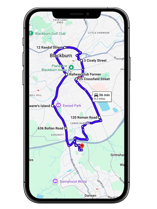 Blackburn with Darwen driving test routes with common test roads, roundabouts and junctions near Blackburn with Darwen Test Centre