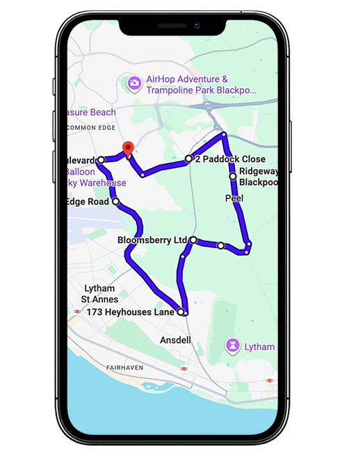 Blackpool driving test routes with common test roads, roundabouts and junctions near Blackpool Driving Test Centre