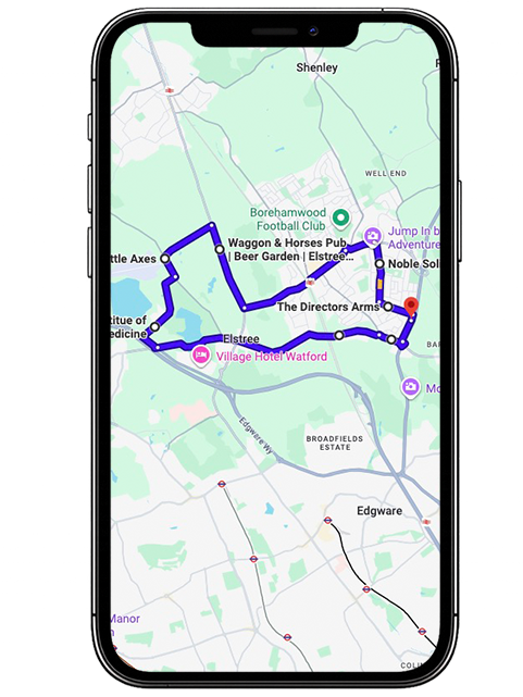 Borehamwood Driving Test Centre Practice Route through Shenley Road, Elstree Way A5135 and Stirling Corner Roundabout in Hertfordshire