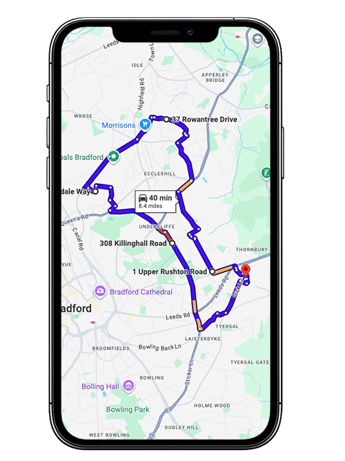 Bradford Thornbury Driving Test Centre Practice Route through Leeds Road A647, Harrogate Road A658 and Thornbury Roundabout in West Yorkshire