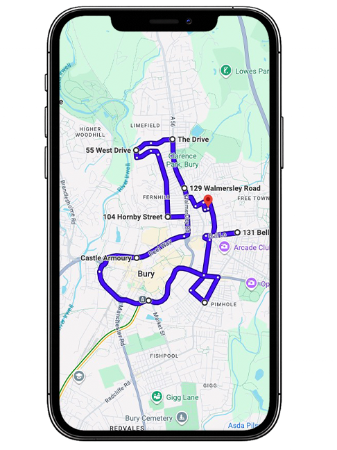 Bury driving test routes featuring common test roads, roundabouts and junctions used by learner drivers near Bury Driving Test Centre, Greater Manchester
