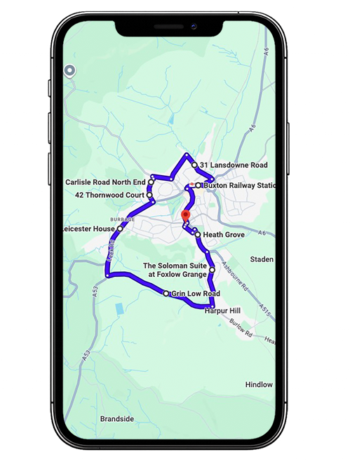 Buxton driving test routes covering Fairfield Road (A6), Ashbourne Road (A515), Leek Road (A53), St John's Road, Dale Road and key junctions commonly used near Buxton Driving Test Centre, Derbyshire