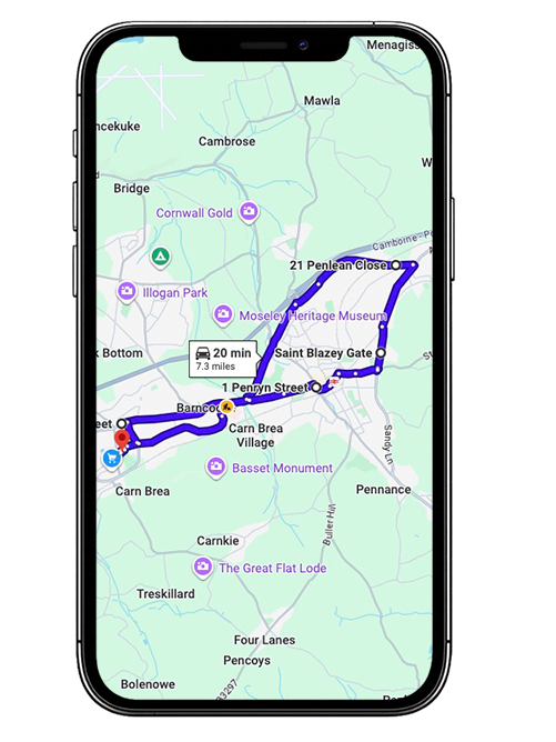Camborne Driving Test Centre Practice Route through Trevenson Road, A30 and Tolvaddon Roundabout in Cornwall