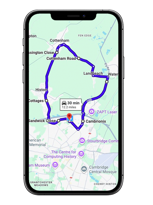 Cambridge Brookmount Court Driving Test Centre Practice Route approaching Milton Roundabout on the A10 and A14 in Cambridgeshire