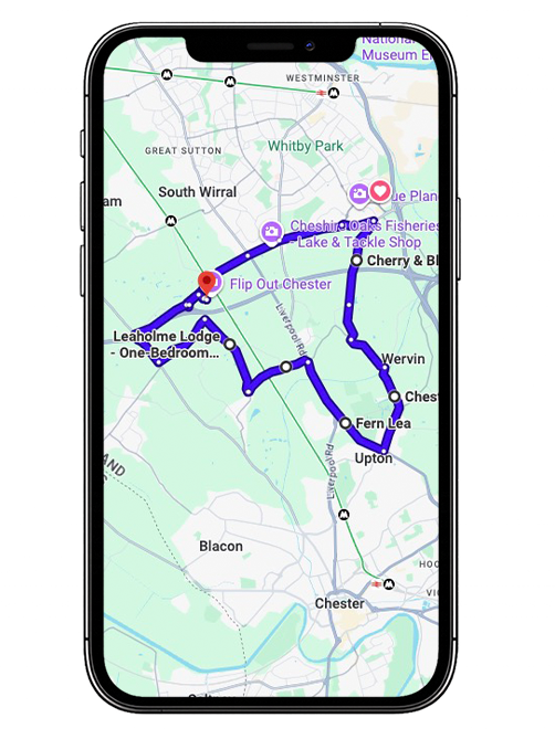 Chester driving test routes featuring common test roads, roundabouts and junctions used by learner drivers near Chester Driving Test Centre, Cheshire