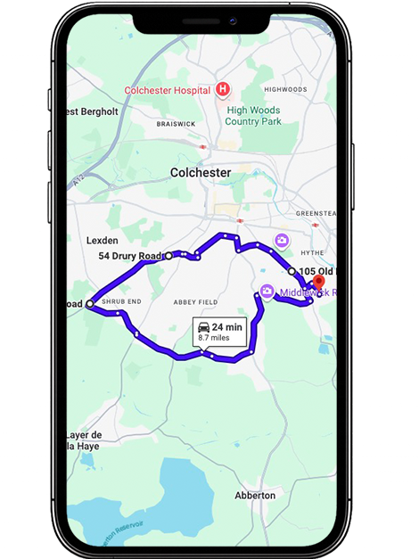 Colchester Driving Test Centre Practice Route approaching Greenstead Roundabout on Cymbeline Way A133 in Essex