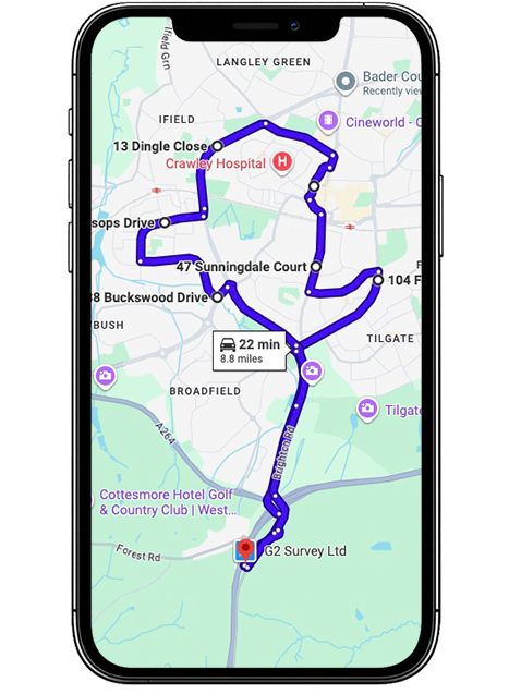Crawley driving test routes covering Crawley Avenue (A2011), Haslett Avenue East, Southgate Avenue, Pegler Way, Furnace Green Road and major roundabouts near Crawley Driving Test Centre, West Sussex