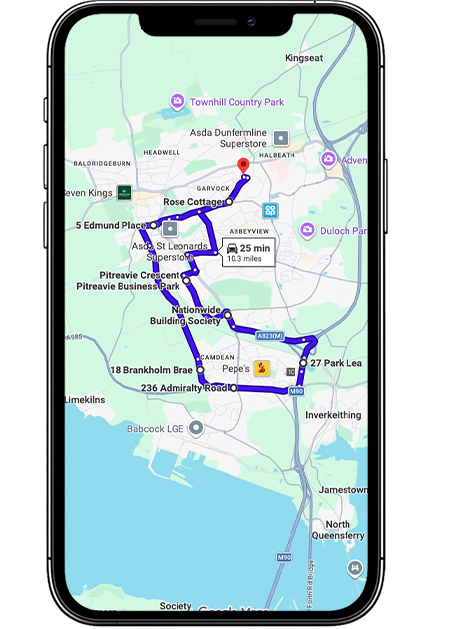 Dunfermline Driving Test Centre Practice Route through Queensferry Road A823, Carnegie Avenue and Halbeath Roundabout in Fife