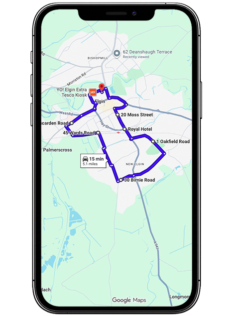 Elgin Driving Test Centre Practice Route through Lossiemouth Road A941, Edgar Road and Chanonry Roundabout in Moray