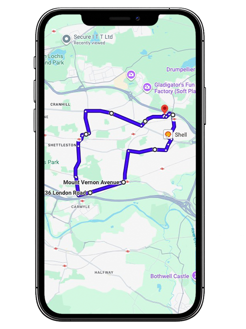 Glasgow Baillieston Driving Test Centre Practice Route through Edinburgh Road A8, Barrachnie Road and Baillieston Interchange in Glasgow