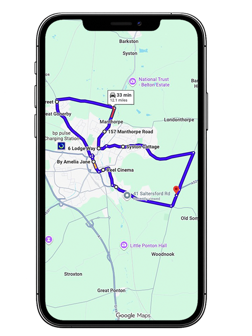 Grantham (Somerby) driving test routes covering Harlaxton Road (A607), Somerby Hill, Springfield Road, Barrowby Road, Trent Road and key roundabouts near Grantham Somerby Driving Test Centre, Lincolnshire