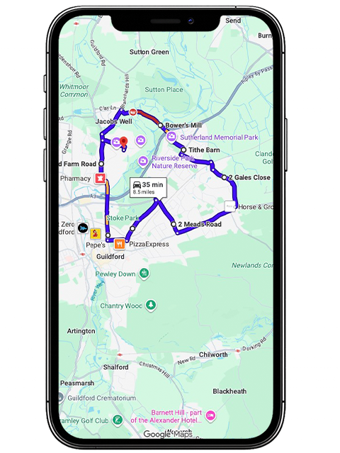 Guildford Driving Test Centre Practice Route through Egerton Road, A3 Guildford Bypass and Stoke Interchange in Surrey