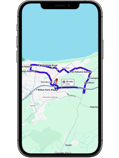 Herne Bay Driving Test Centre Practice Route through Canterbury Road A291, Thanet Way A299 and Margate Road Roundabout in Kent