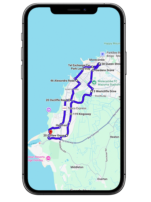 Heysham driving test routes featuring common test roads, roundabouts and junctions used by learner drivers near Heysham Driving Test Centre, Lancashire